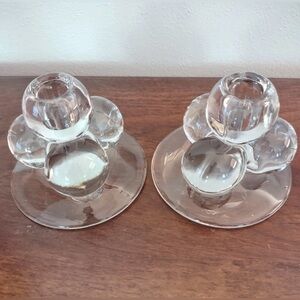Westmoreland Mid Century Modern Ruby Flash Glass Ball Base Candleholders Pair